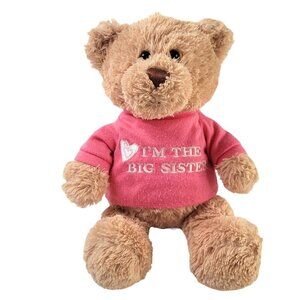 GUND Big Sister Bear 12" Pink T-shirt Tan Fur New Baby Plush Stuffed Animal
